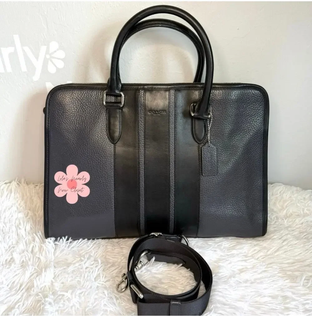 Coach BOND F72308 Black Leather Briefcase w/ Crossbody Strap